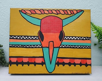 Southwest Longhorn Skull Original Folk Art Acrylic Painting