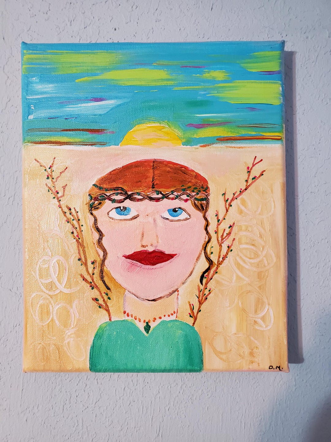 Spring Queen Sunrise Folk Art Painting – Floral Crown Goddess Renewal ...