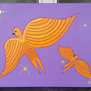 Acrylic Art Birds Painting Purple Gift Anniversary Artistic Nature Gift Home Decor Art Wallart Abstract Birds Birthday Christmas