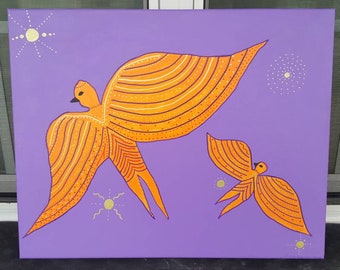 Acrylic Art Birds Painting Purple Gift Anniversary Artistic Nature Gift Home Decor Art Wallart Abstract Birds Birthday Christmas