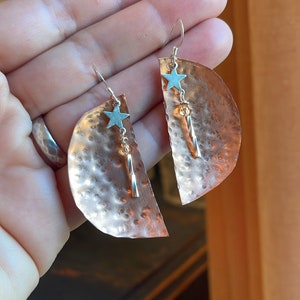 Half moon copper metal celestial earrings