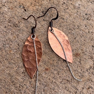 copper metal leaf earrings