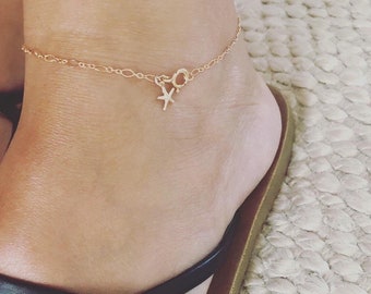 14kgold filled chain anklet with starfish charm