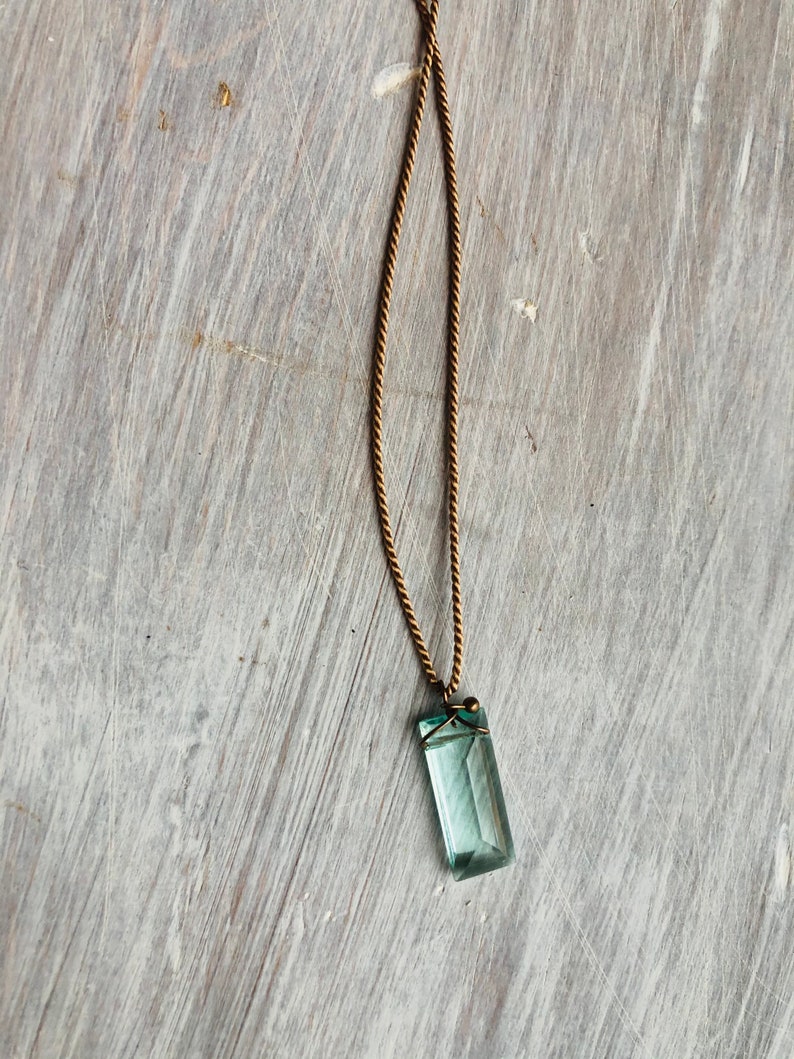 Aqua hydro quartz crystal silk thread necklace
