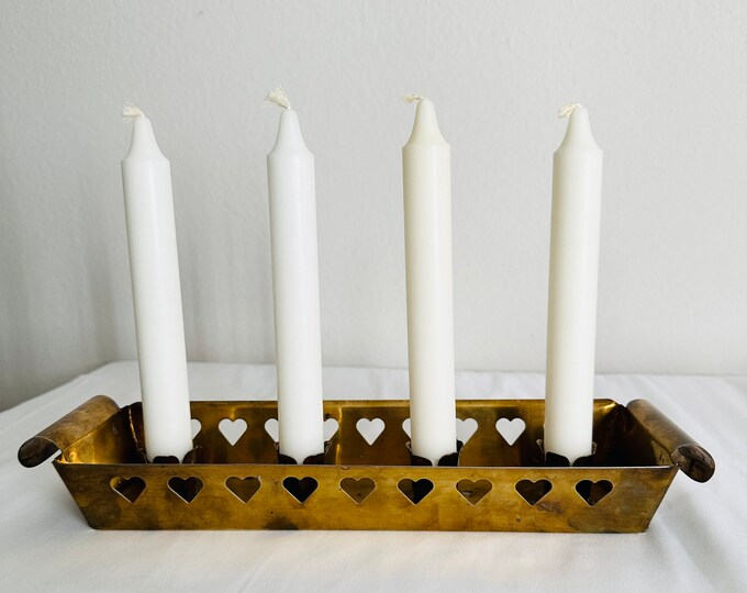 Brass Heart Candlestick Holder, 4 Candle, Tabletop Candelabra, Swedish