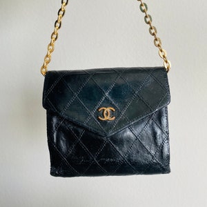 Vintage Chanel Black Leather Quilted Bifold Wallet Authentic 