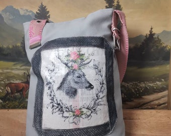 Bag handmade, deer motif, unique, artificial leather