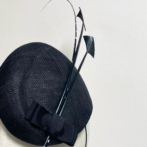 Black Sinamay Wedding Hat, Black Hat Race Hat, Ascot Hat, Black Fascinator, Black Feather Hat, Mother of the Bride Hat, Black Cocktail Hat