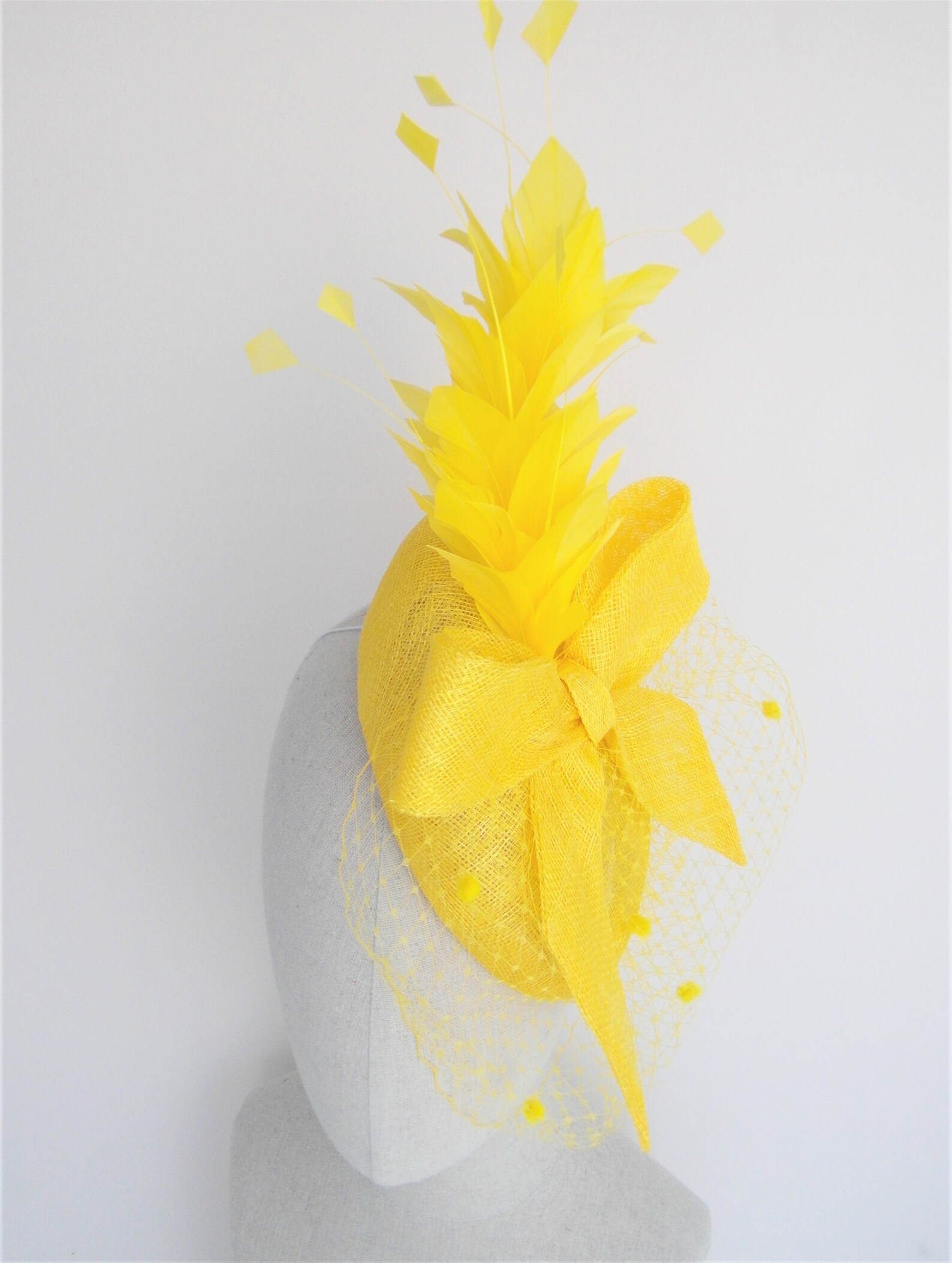 Bright Yellow Sinamay Hat Yellow Fascinator Yellow Wedding Etsy
