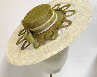 Vintage Two-Tone Green Wide-Brim Hat Vintage Olive Green Hat With Wide Brim and Woven Band, 1960s  main image 4