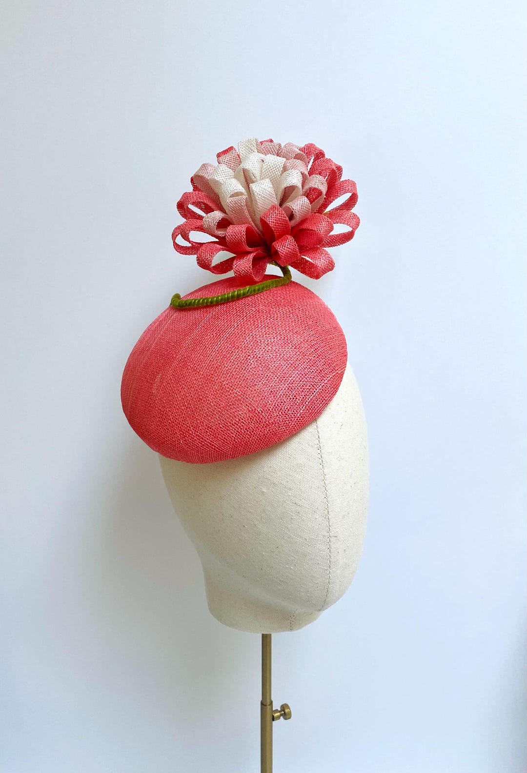Coral Sinamay Flower Hat, Coral Wedding Hat, Peach Wedding  display picture 3