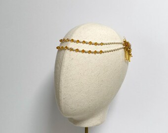 Bandeau de mariée en perles, perles d'eau douce et casque en cristal, bandeau de mariage en perles, bandeau de style vintage, casque de mariée en perles