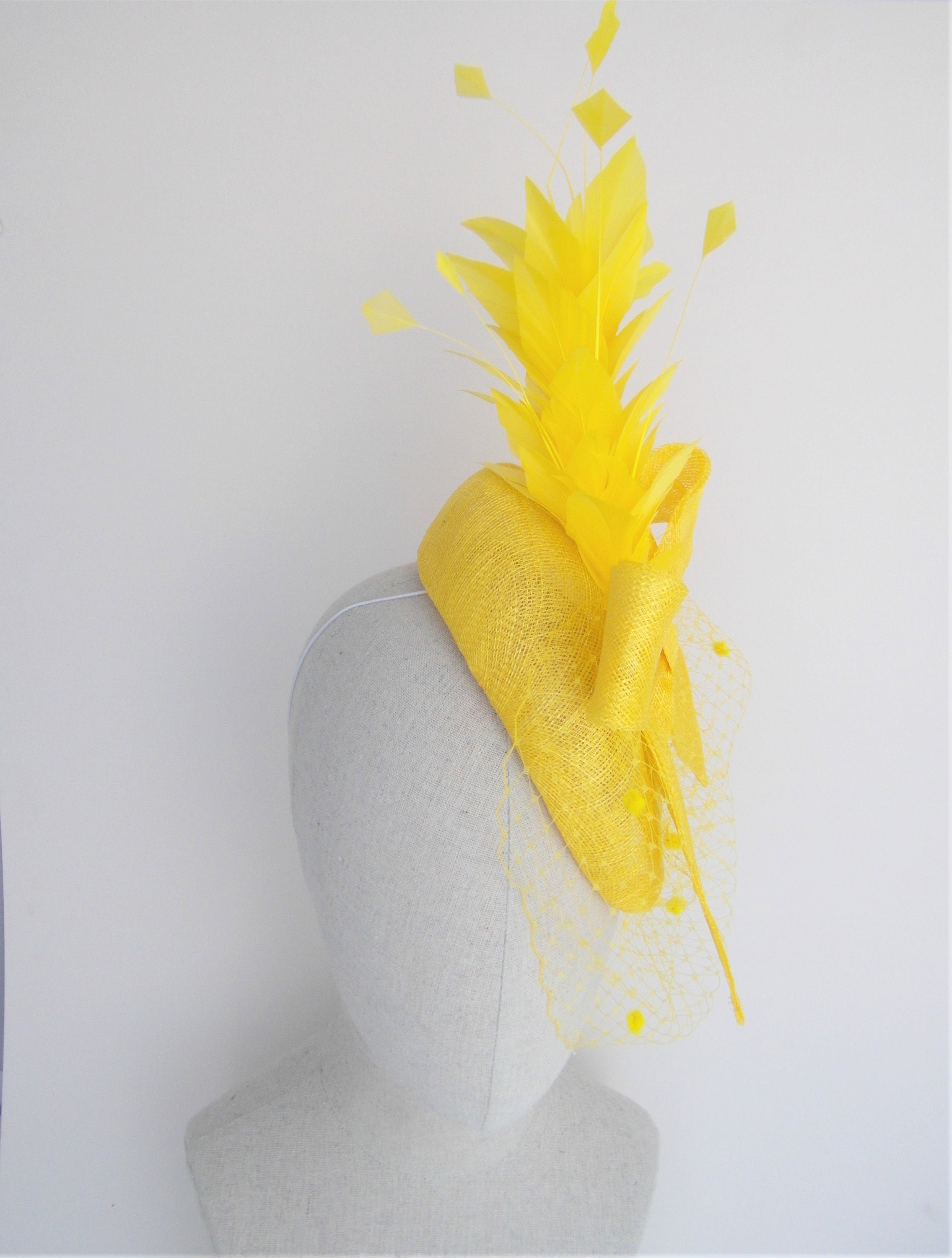 Bright Yellow Sinamay Hat Yellow Fascinator Yellow Wedding Etsy