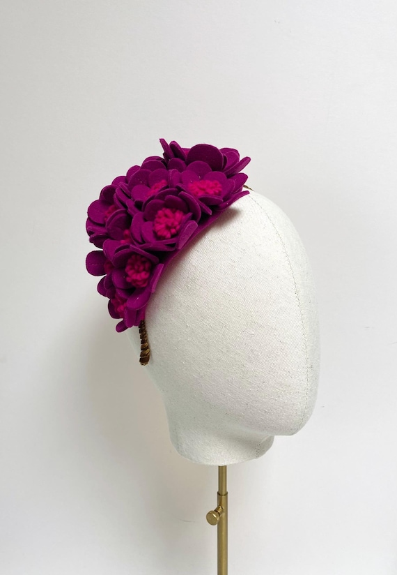 Hot pink felt rose headband Puffy Terry Cloth Padded Spa Headband with Scrunchies-Hot  main image 4