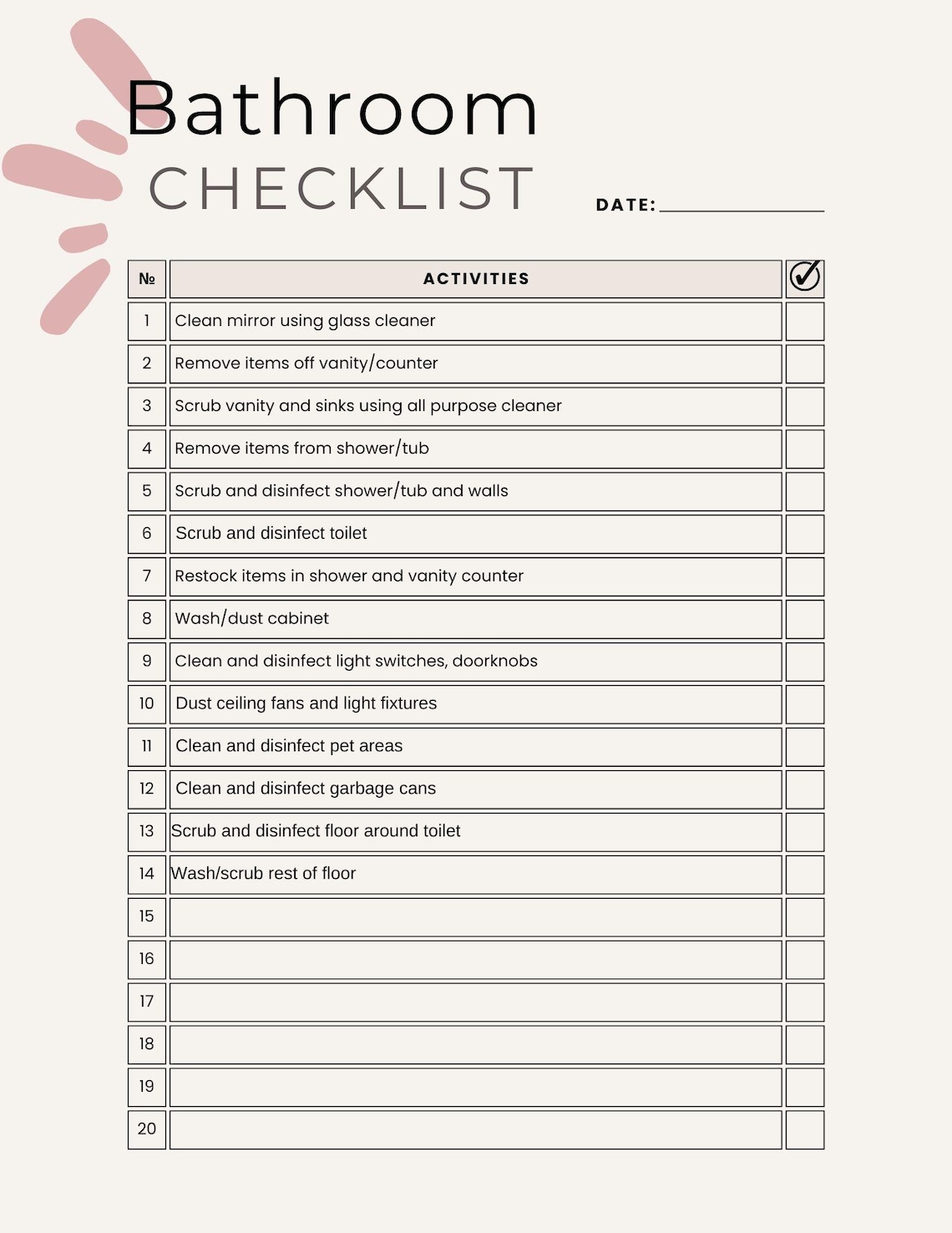 Bathroom Cleaning Checklist. Restroom Cleaning. Chore List. Chore Chart ...