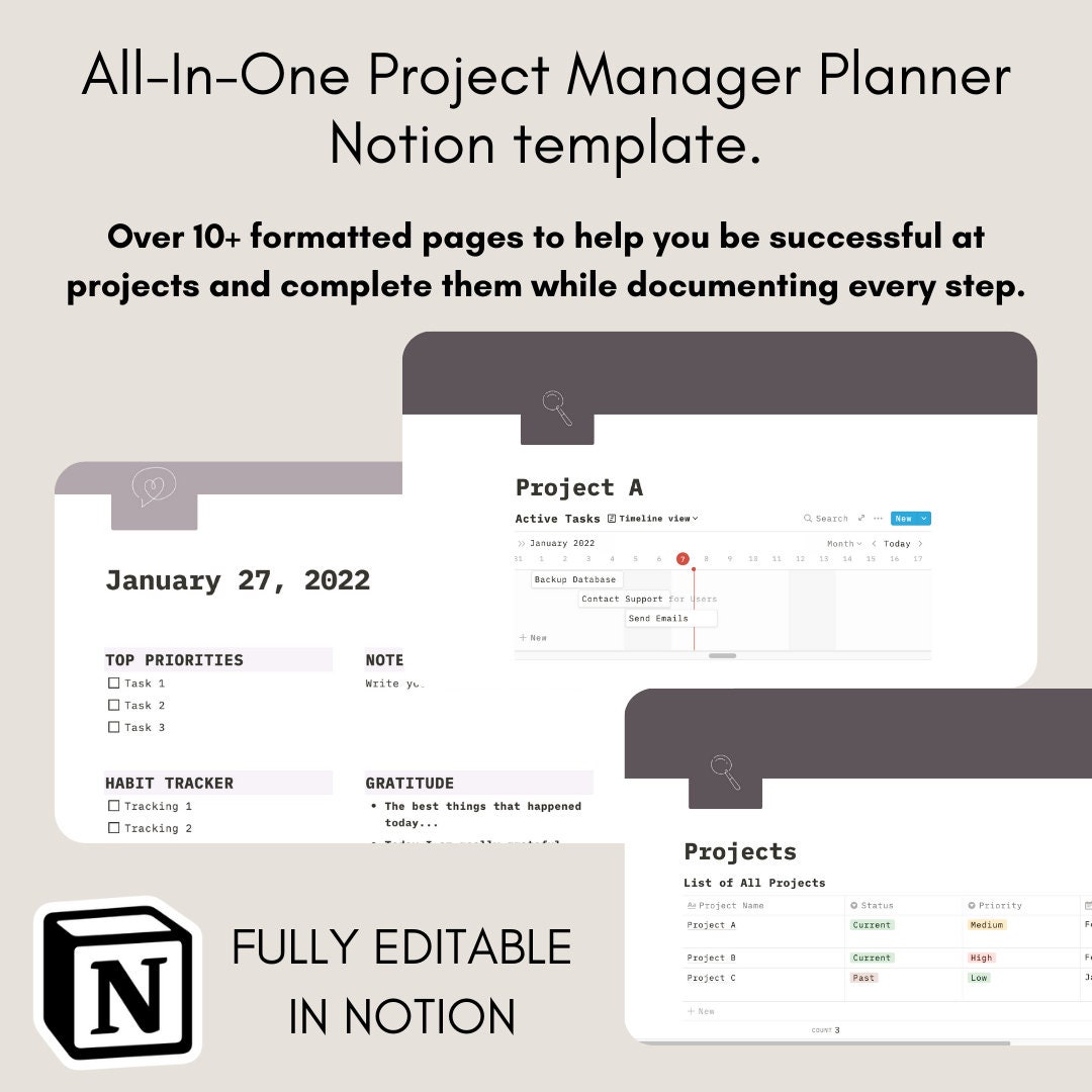 Notion Template Project Manager Planner - Etsy