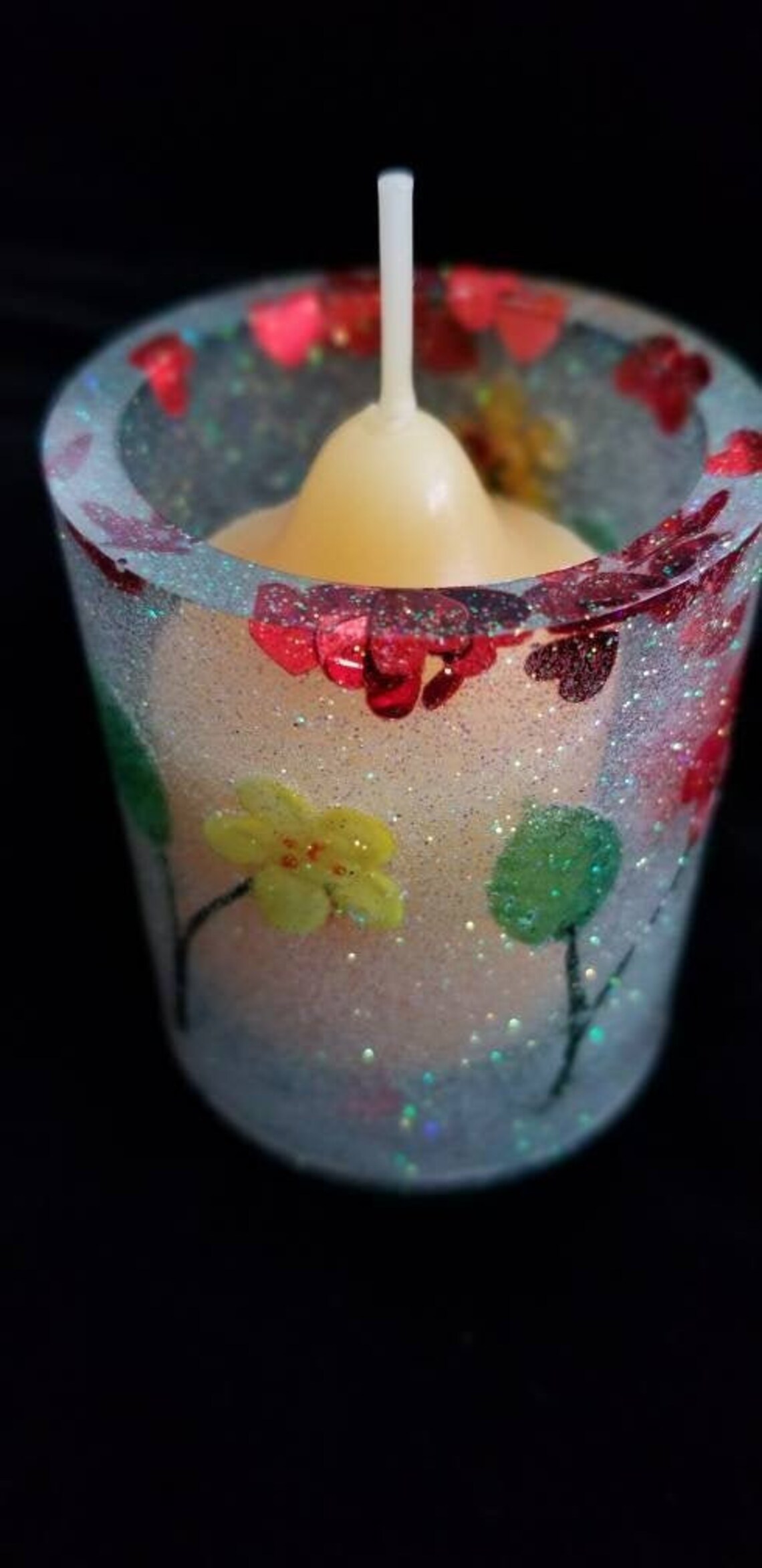 Handmade Resin Votive Candle Holder With Glass Flowers Fine Etsy
