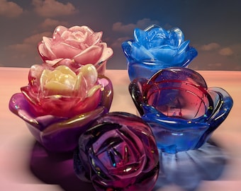 Resin Rose Decorative Container with Holographic Flakes