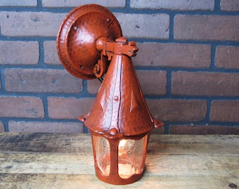 Vintage Craftsman Porch Light  Sconce 1930's Red Gothic A & C Mission 12" Tall