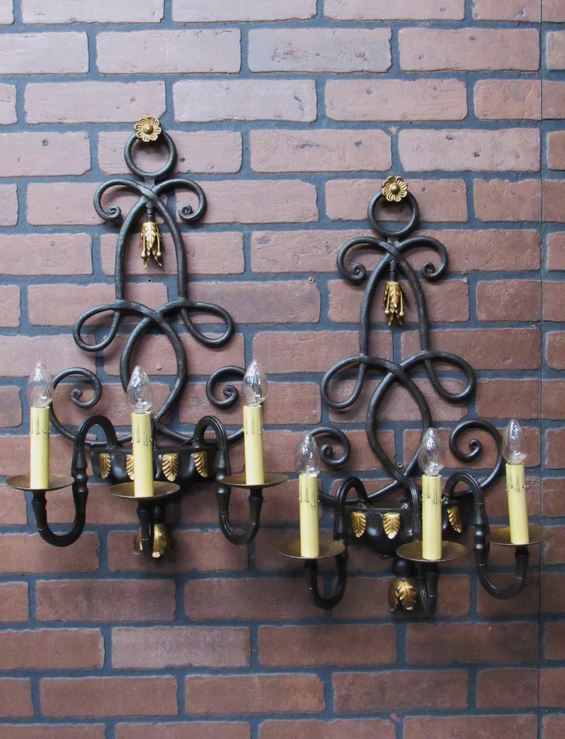 Vintage Antique Wrought Iron Wall Sconce 23.5 Tall Spanish Revival California Mission Rewired Restored image 4