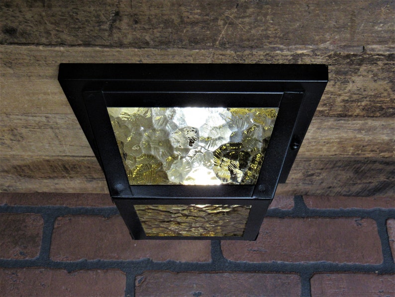 Vintage Flush Mount Ceiling Porch Light Mission Craftsman Porch Light Rewired UL Listed image 2