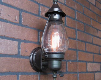 Vintage 1920's Copper Porch Light Sconce 13 1/2" Tall Bungalow Craftsman Rewired