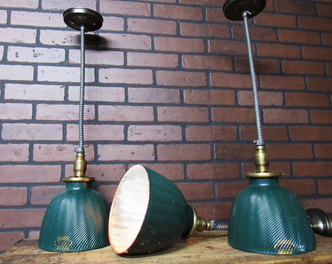 Set of Three Antique Xray Shades With Fixtures Mercury Glass Etsy