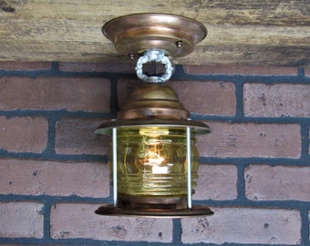 1930s Antique Copper Ceiling Light - Arts & Crafts Bungalow Lighting