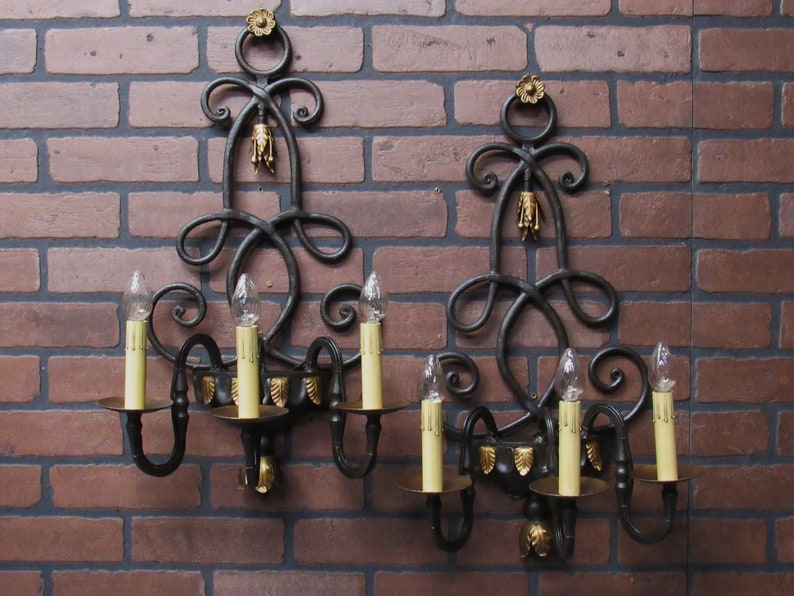Vintage Antique Wrought Iron Wall Sconce 23.5 Tall Spanish Revival California Mission Rewired Restored image 3