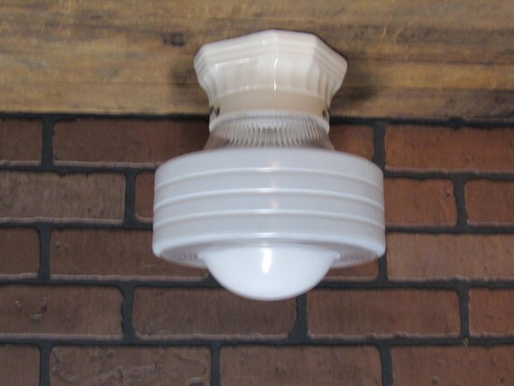 Vintage Industrial Retro Semi Flush Mount Ceiling Light White Porcelain 1930 S Pull Chain Light Fixture 9 1 2 L