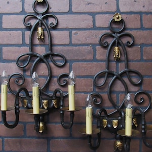 Vintage Antique Wrought Iron Wall Sconce 23.5 Tall Spanish Revival California Mission Rewired Restored image 2