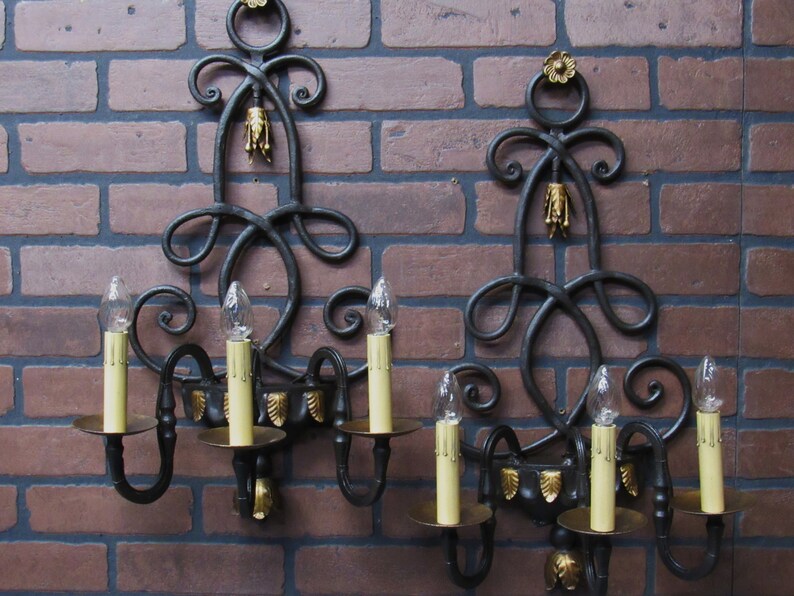 Vintage Antique Wrought Iron Wall Sconce 23.5 Tall Spanish Revival California Mission Rewired Restored image 2