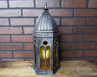 Vintage Gothic Porch Light Sconce, Black Silver Amber Porch Light 17" Tall