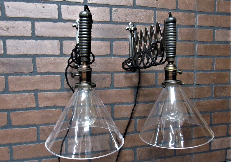 Pair of Vintage Industrial Scissor Arm Light Sconces With Etsy