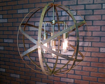 Rustic Chandelier Wine Barrel Ring Light Orb Ceiling Light 24" Sphere 6 Light Antique Gold Modern Contemporary Chandelier