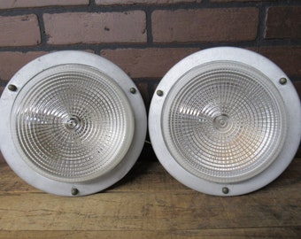 Pair 1950s Vintage Mid Century Modern Recessed Light Fixtures Machine Age Aluminum Light