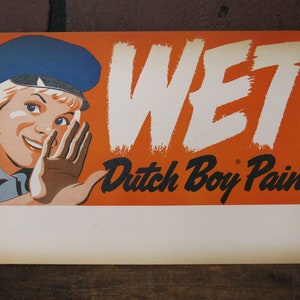 Cartel de pintura húmeda de niño holandés vintage de 1955