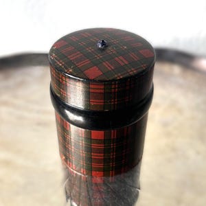 Antike Tartanware Dose, Viktorianische Mauchline Ware, Robertson Clan Karo, Schottland 19.Jhd.