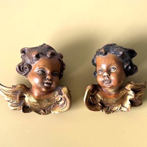 Par vintage kerubänglar, handsnidade, barockstil, 1950-/60-tal