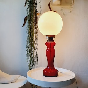 Mid Century Murano table lamp brass red glass 50s 60s