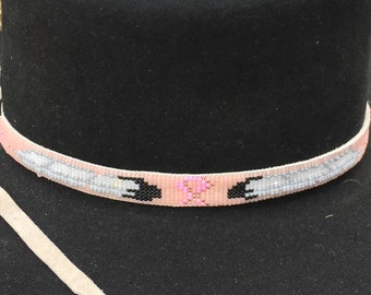 Breast Cancer Awareness Eagle Feather hatband, beaded hatband, Awareness ribbons