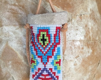 Loom Beaded Medicine Pouch: Native Tribal Design Prayer Bag