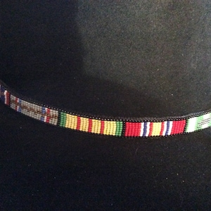 Vietnam Service Ribbon loom beaded hatband with black Deerskin backing