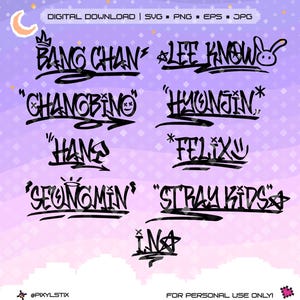 SKZ Stray Kids グラフィティ 落書き ベクター ファイル | svg、png、jpg、eps | Cricut および Silhouette 用カット ファイル