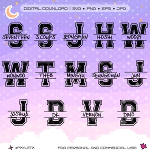 Archivos vectoriales del monograma universitario SVT Seventeen / SVG, PNG, JPG, EPS / Archivos de corte para Cricut y Silhouette