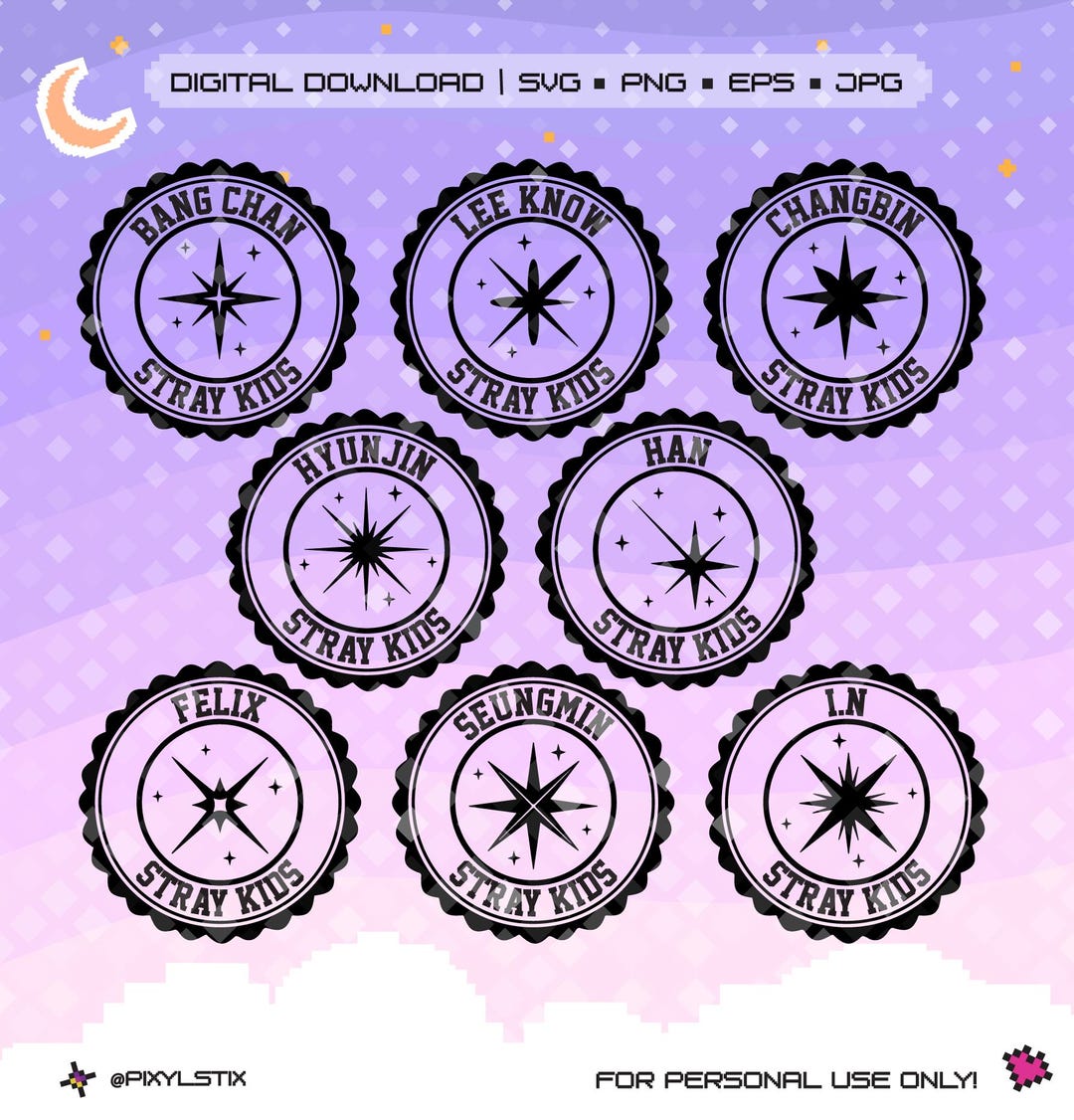 SKZ Stray Kids Individual Star Stamp Vector Files | Svg, Png