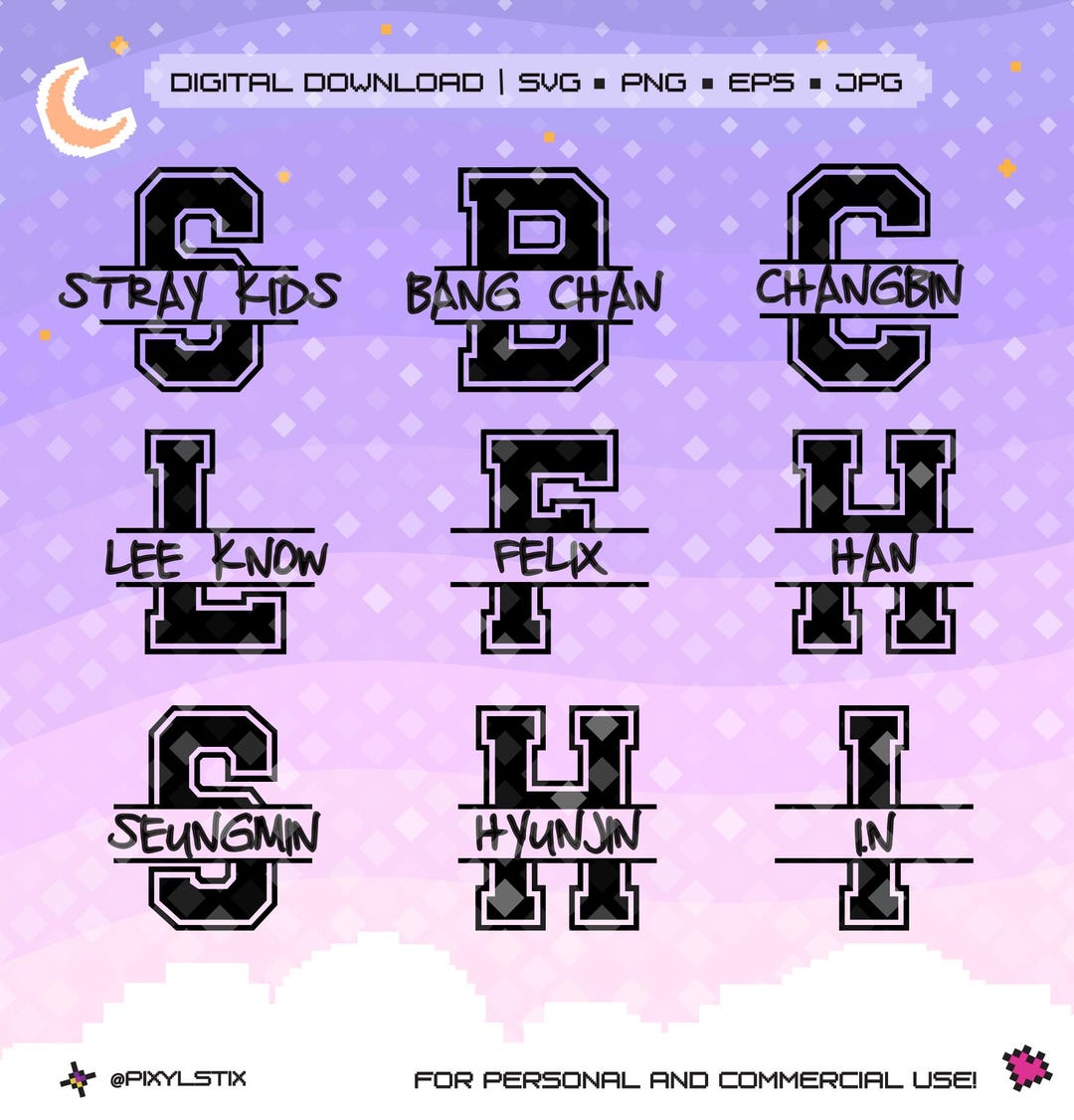 SKZ Stray Kids Varsity Monogram Vector Files | Svg, Png, Jpg, Eps ...