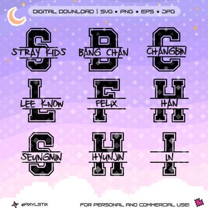 SKZ Stray Kids Varsity Monogram Vector Files | svg, png, jpg, eps | Cut Files for Cricut and Silhouette