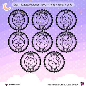 Archivos vectoriales de sellos ATZ Ateez Aniteez / SVG, PNG, JPG, EPS / Archivos de corte para Cricut y Silhouette