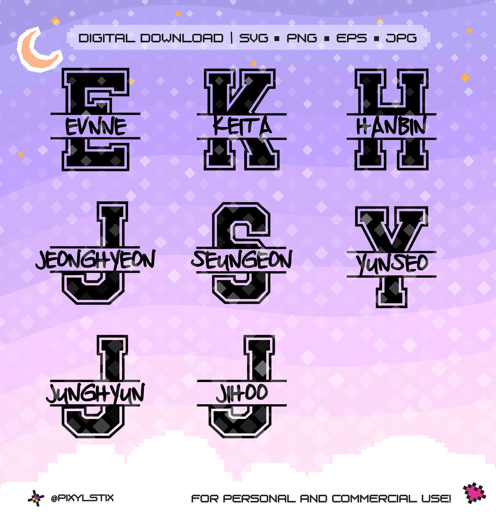 Evnne Varsity Monogram Vector Files | Svg, Png, Jpg, Eps | Digital Cut ...